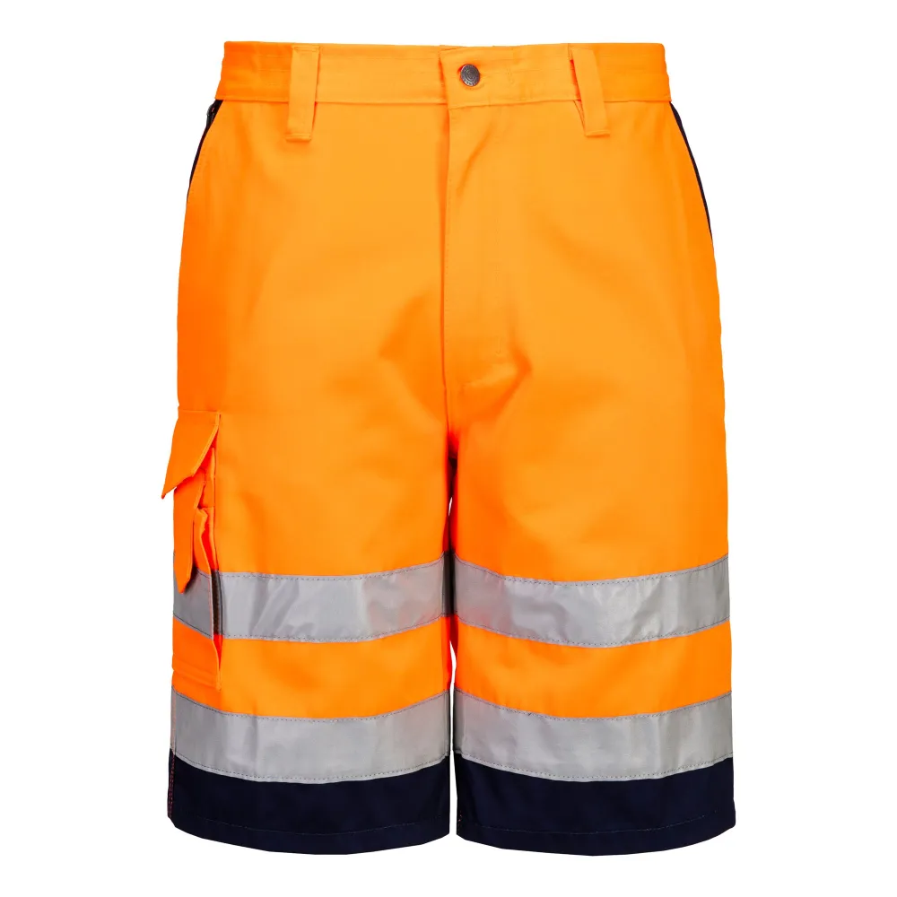 Hi-Vis Polykatoen Korte Broek Oranje/marine voorkant