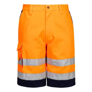 Hi-Vis Polykatoen Korte Broek Oranje/marine voorkant