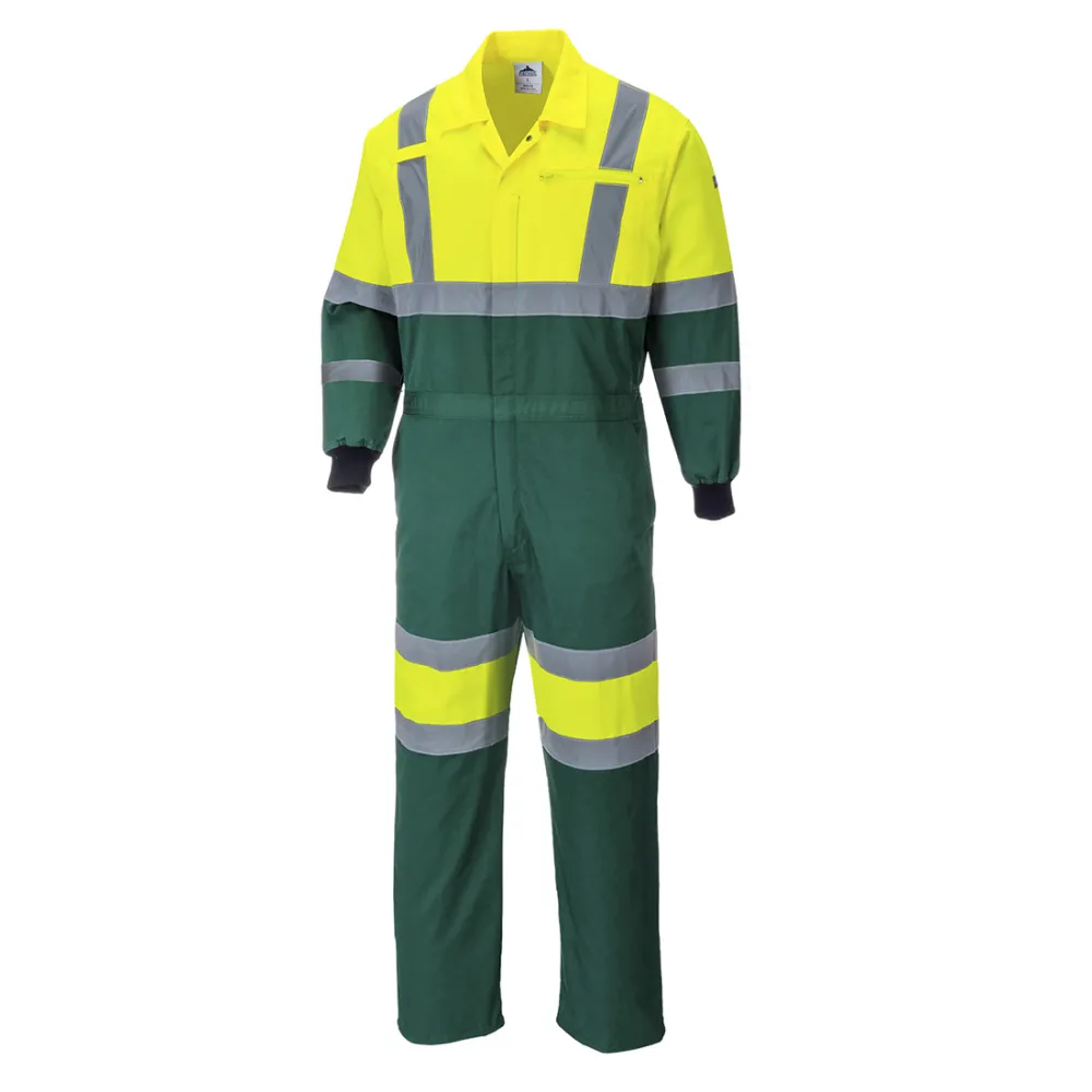 Hi-Vis X Back Contrast Coverall Geel/groen voorkant