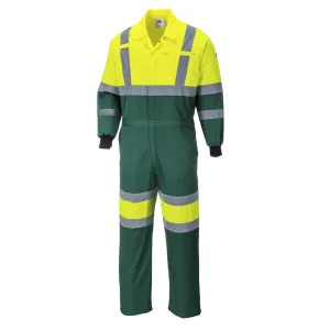 Hi-Vis X Back Contrast Coverall Geel/groen voorkant
