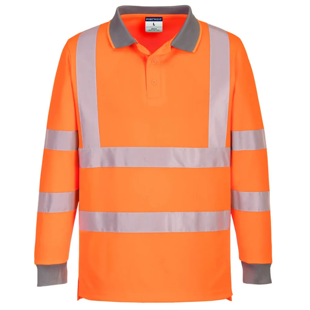 Eco Hi-Vis L/S Polo (6 stuks) Oranje voorkant