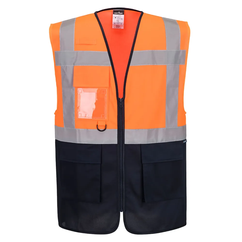 ES1 Essential Hi-Vis Contrast Executive Hesje Oranje/marine voorkant