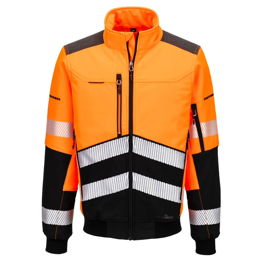 EV4 Hi-Vis Softshell bomberjack (3L) Oranje/zwart voorkant