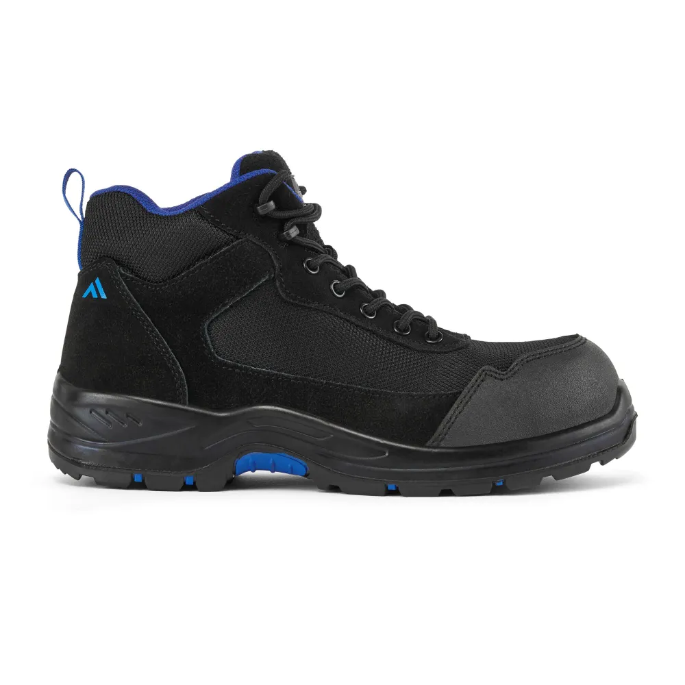 Composiet Textiel Suède Halfhoge schoen S3L HRO SR FO Zwart/blauw voorkant
