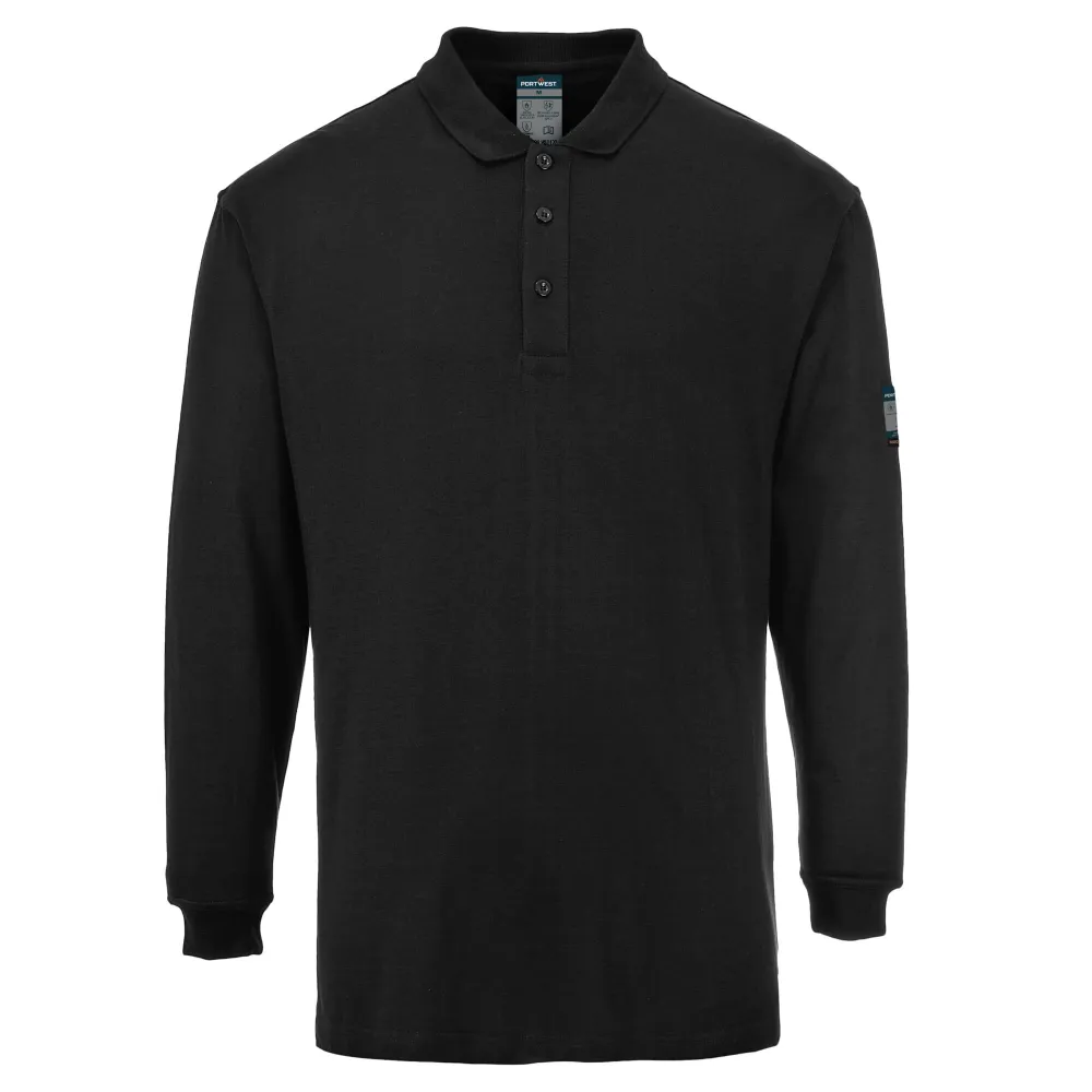 Vlamvertragende Modaflame Antistatische lange mouw Polo Shirt Zwart voorkant