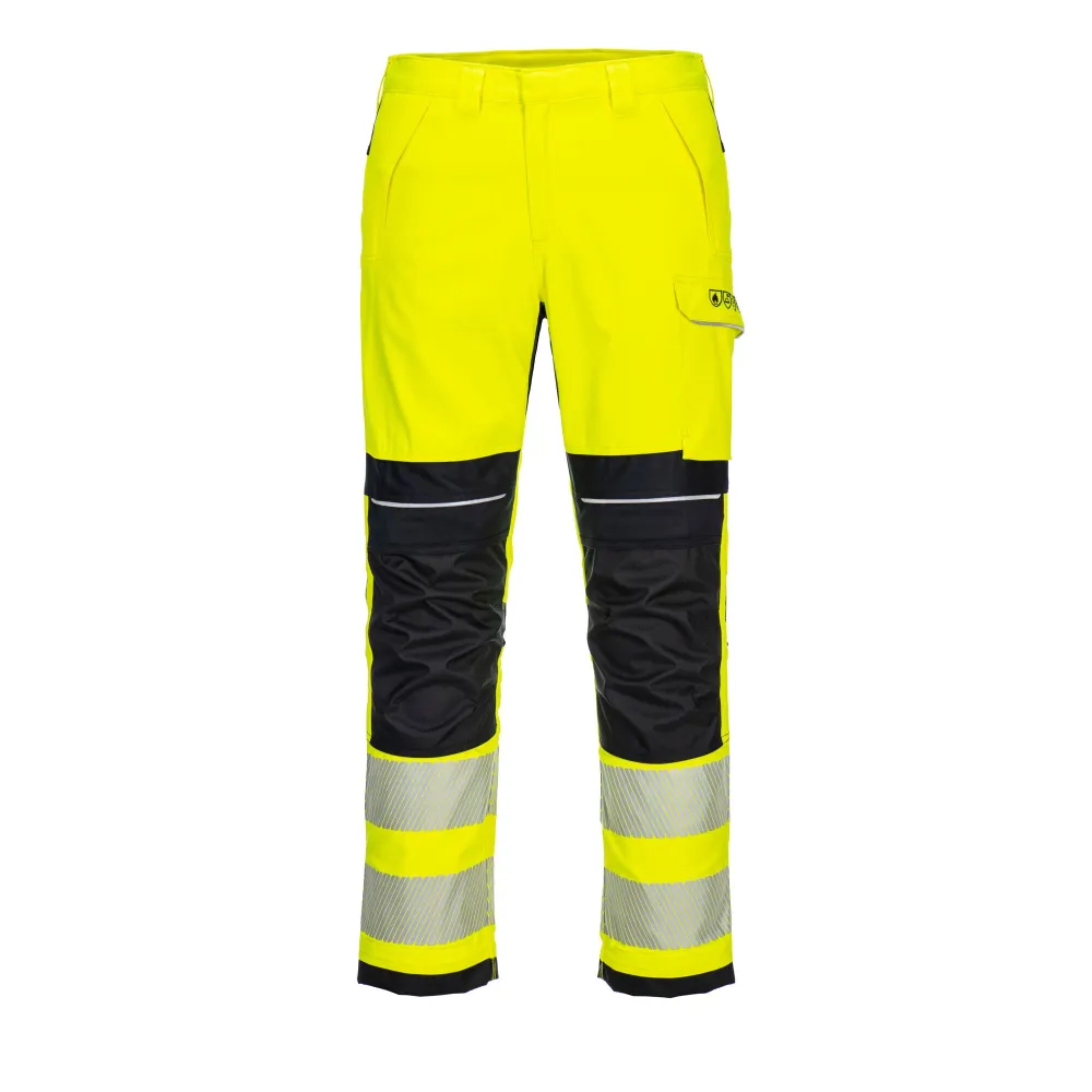 PW3 Vlamvertragende Modaflame Hi-Vis werkbroek Geel/zwart voorkant