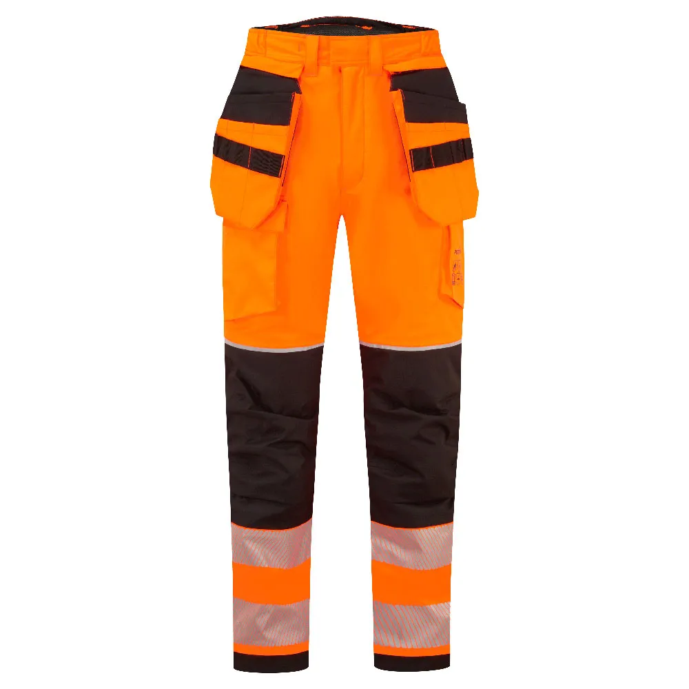 PW3 Vlamvertragende Modaflame Hi-Vis winterbroek met holsterzakken Oranje/zwart voorkant