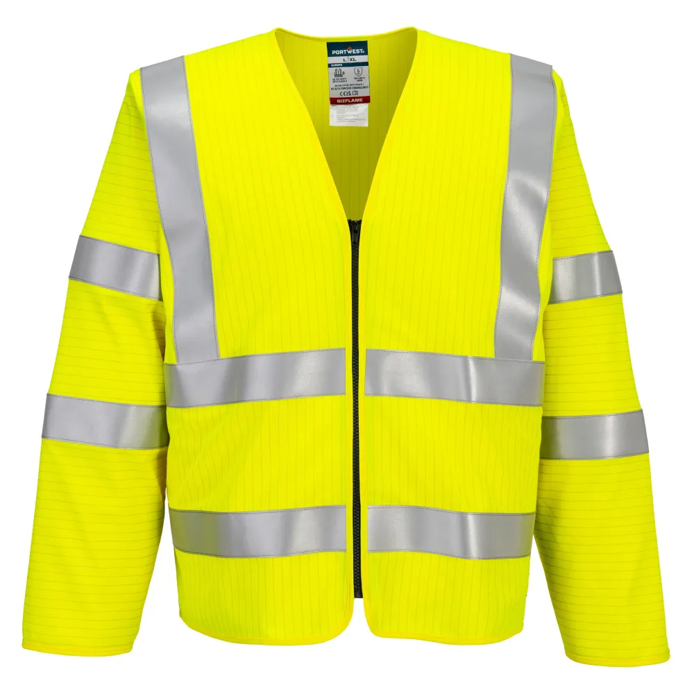 Bizflame Hi-Vis FR Vest met lange mouwen en rits Geel voorkant