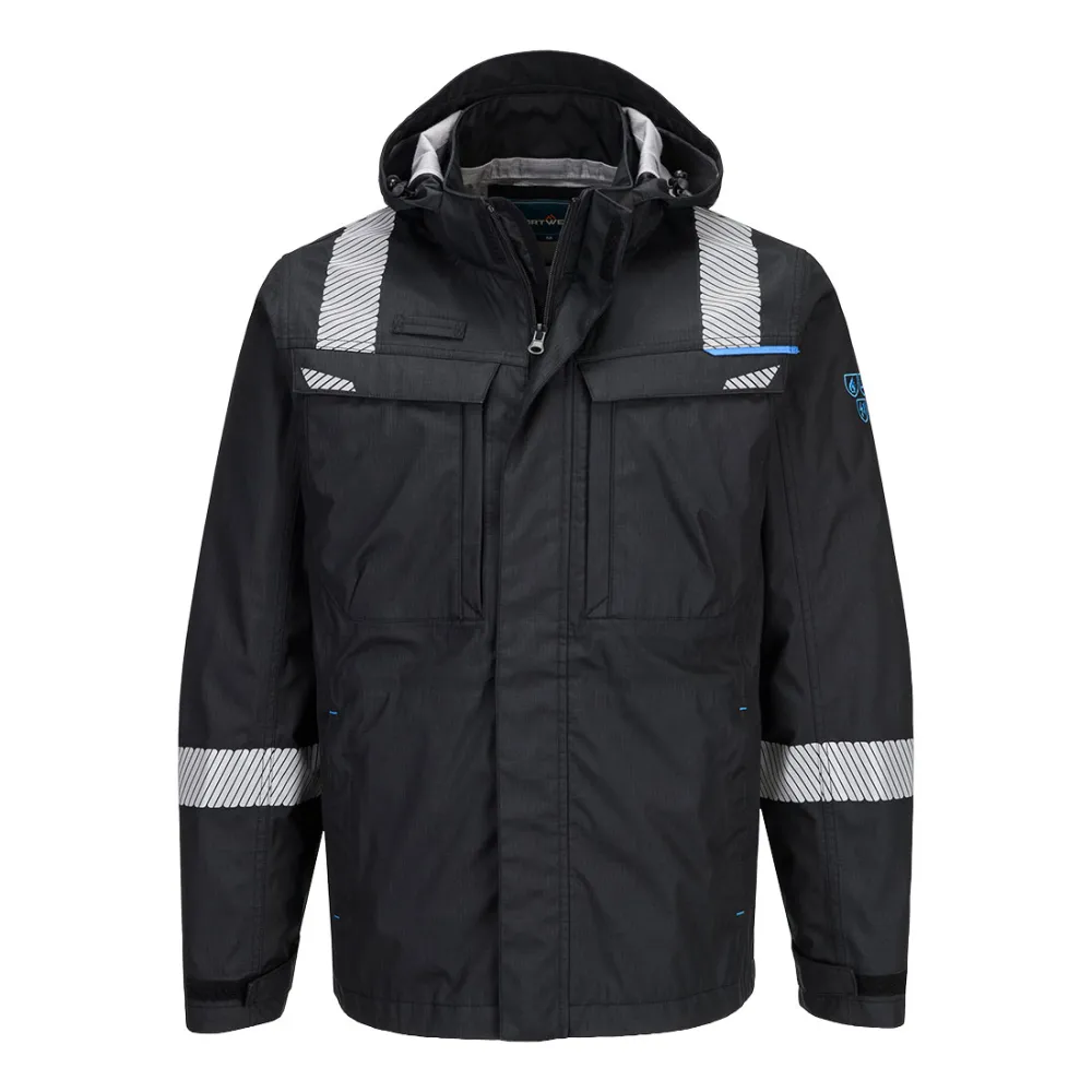WX3 Modaflame Regen+ FR Shell Jack Zwart voorkant