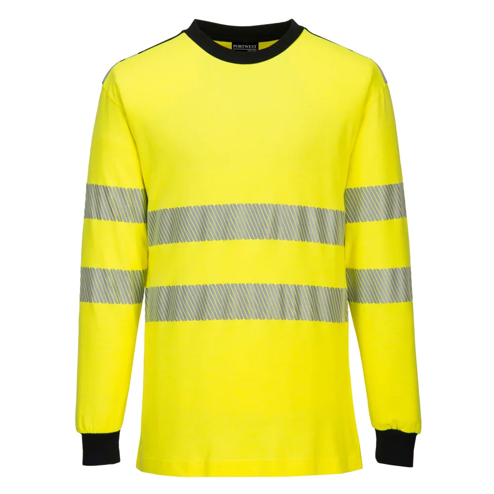 PW3 Modaflame gebreid Hi-Vis FR T-shirt met lange mouwen Geel/zwart voorkant