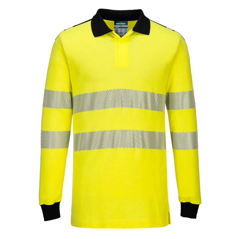 PW3 Vlamvertragende Modaflame Hi-Vis Poloshirt Geel/zwart voorkant