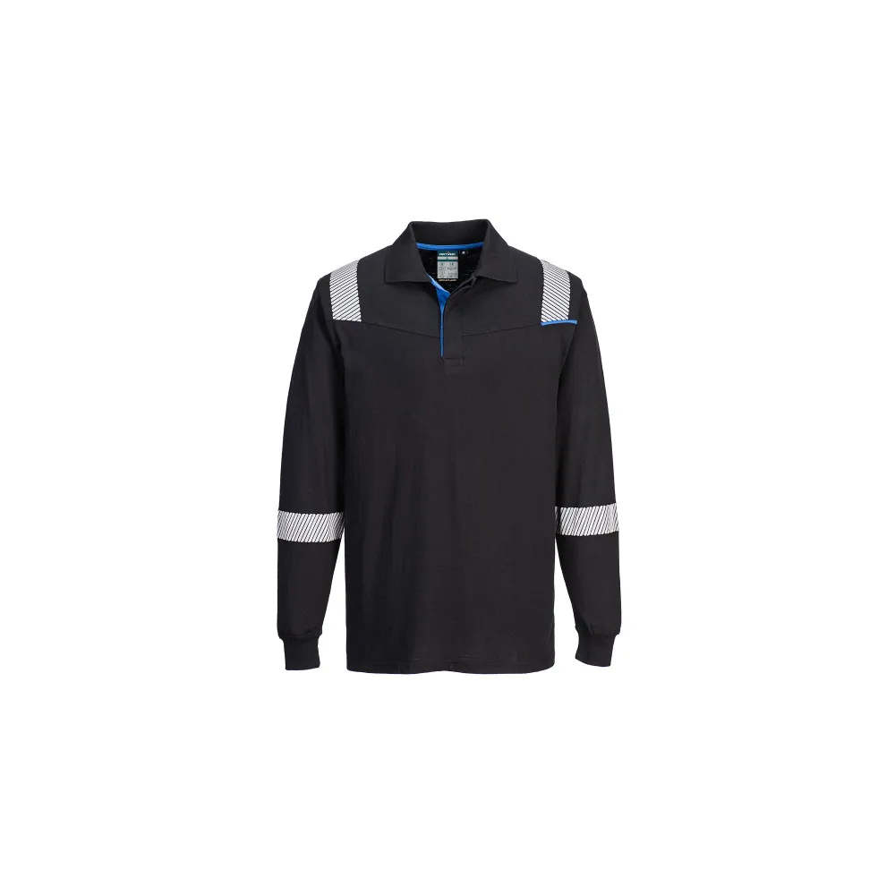 WX3 Vlamwerende Polo met lange mouwen Zwart voorkant