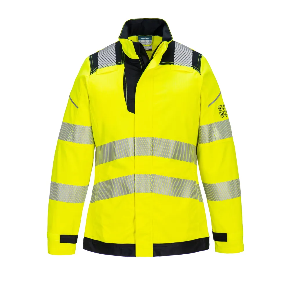 PW3 Vlamvertragende Modaflame Hi-Vis dames jack Geel/zwart voorkant