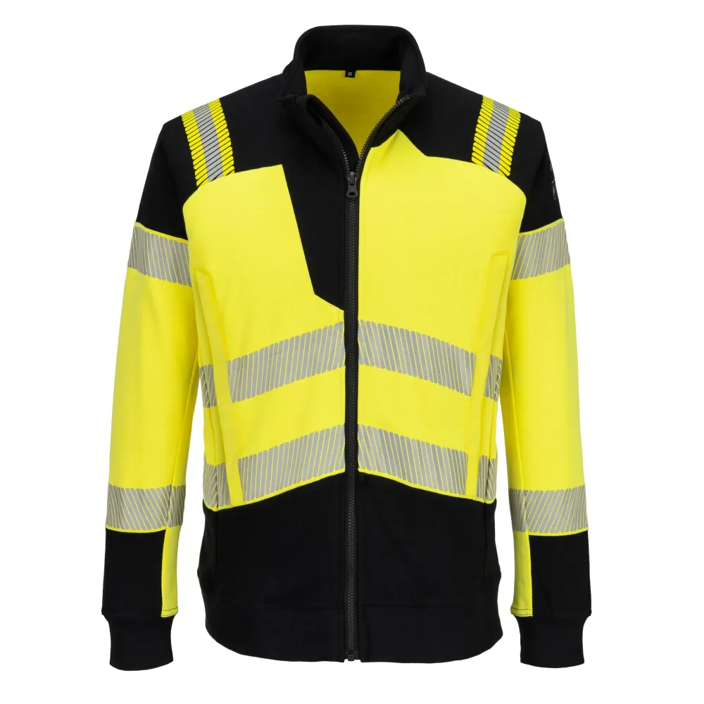 PW3 Modaflame gebreid Hi-Vis FR sweatshirt met rits Geel/zwart voorkant