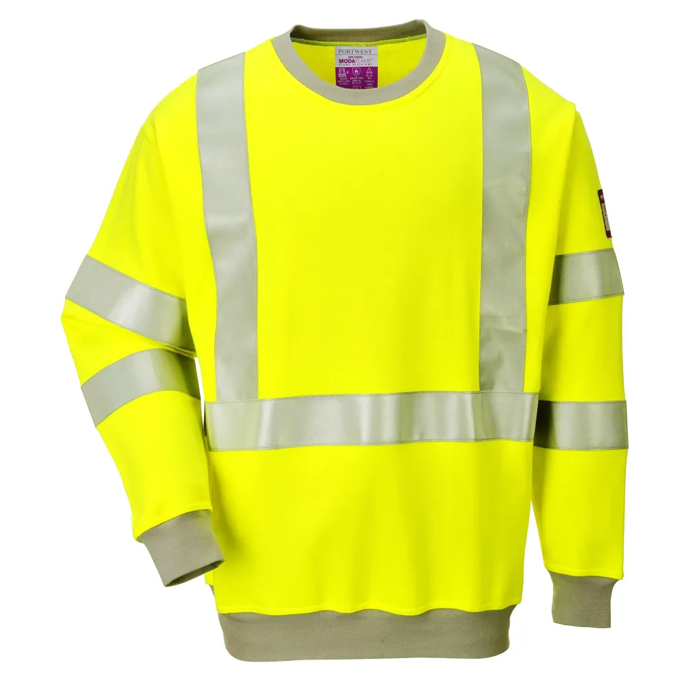 FR Modaflame Anti-statisch Hi-Vis Sweatshirt Geel voorkant