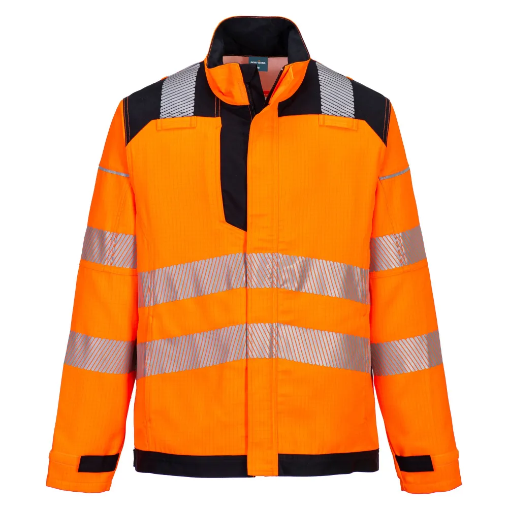 PW3 Vlamvertragende Modaflame Hi-Vis werkjack Oranje/zwart voorkant