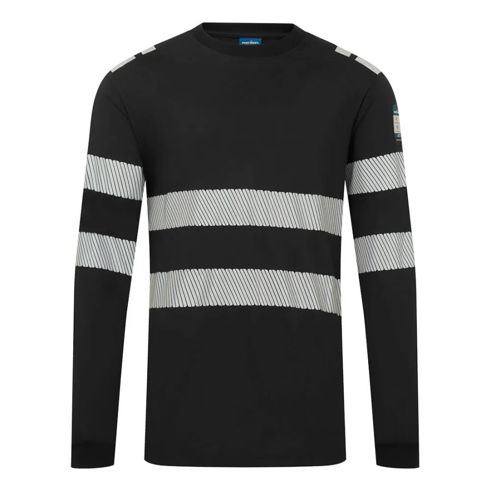 PW3 Modaflame gebreid Hi-Vis FR T-shirt met lange mouwen Zwart voorkant