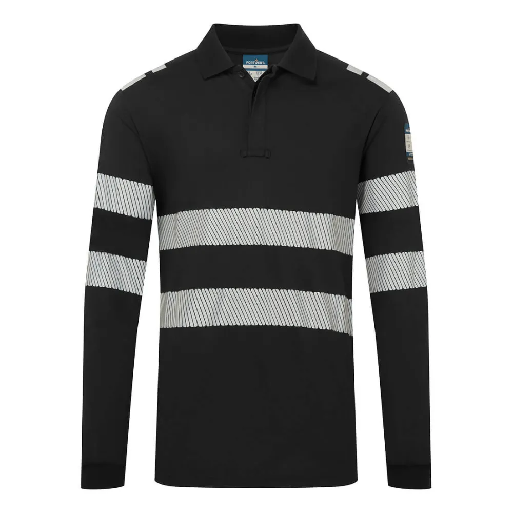 PW3 Modaflame Vlamvertragend Poloshirt met lange mouw Zwart voorkant