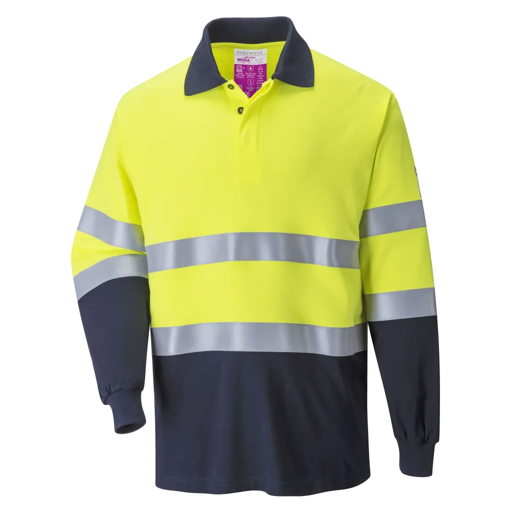 Vlamvertragende Modaflame Antistatische lange mouw Poloshirt Geel/marine voorkant