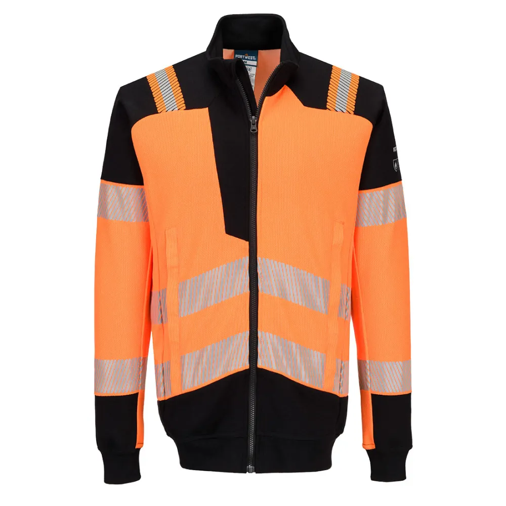 PW3 Modaflame gebreid Hi-Vis FR sweatshirt met rits Oranje/zwart voorkant
