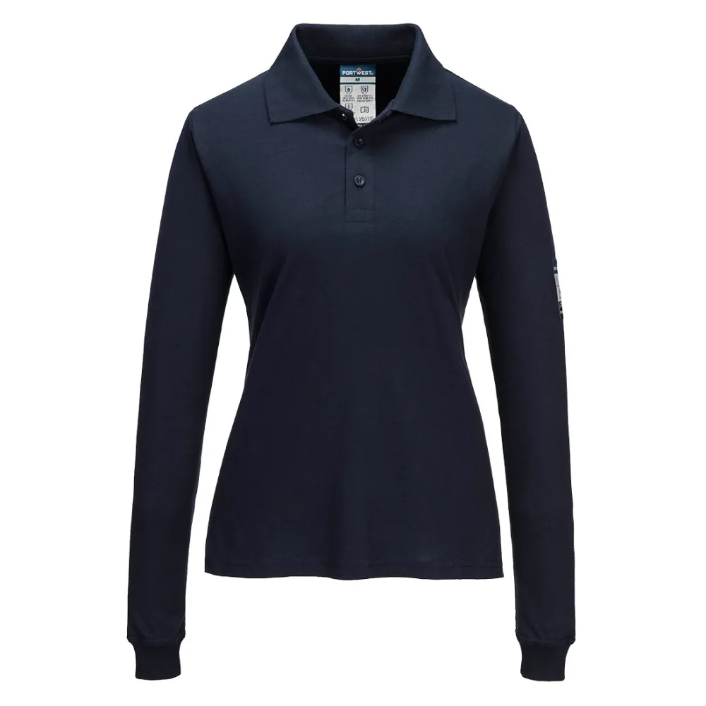 Modaflame Vlamvertragend Dames Poloshirt met lange mouw Donker marine voorkant