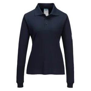 Modaflame Vlamvertragend Dames Poloshirt met lange mouw Donker marine voorkant