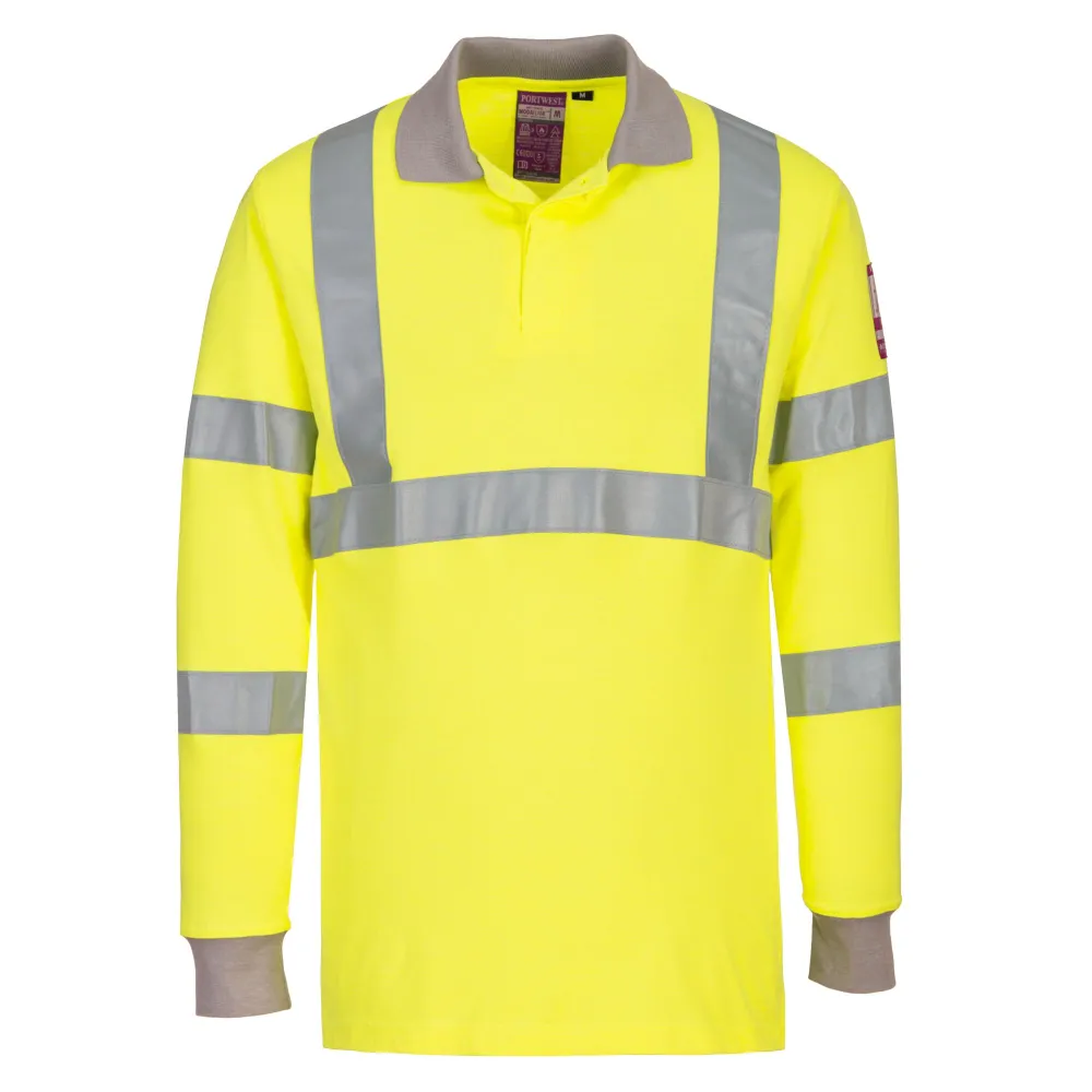 Vlamvertragende Modaflame Antistatische lange mouw Poloshirt Geel voorkant