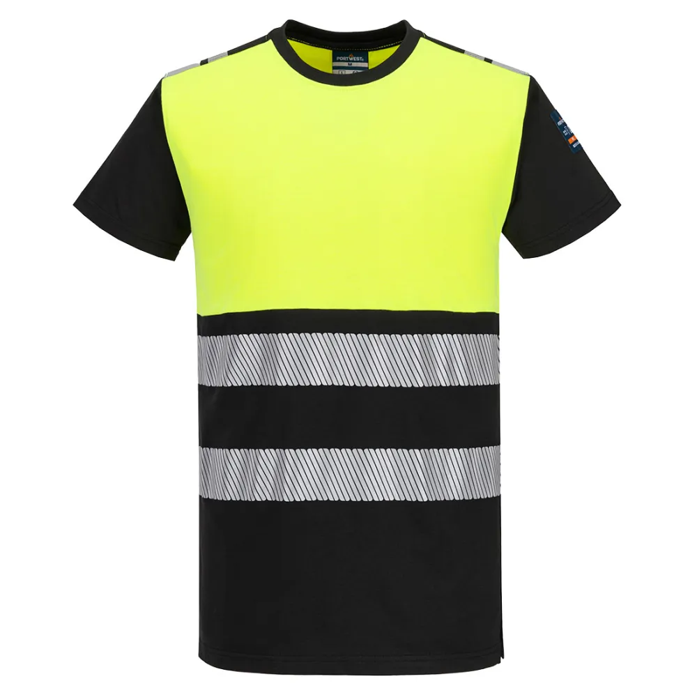 PW3 Modaflame gebreid Hi-Vis FR T-shirt met korte mouw Geel/zwart voorkant
