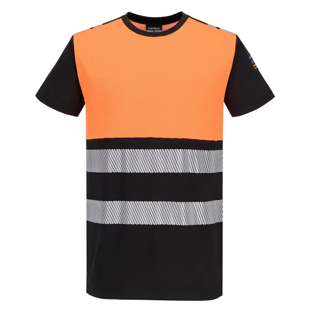 PW3 Modaflame gebreid Hi-Vis Klasse 1 FR T-shirt met korte mouw Oranje/zwart voorkant