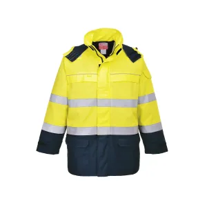Bizflame Regen+ Hi-Vis Vlamboog Jack Geel/marine voorkant