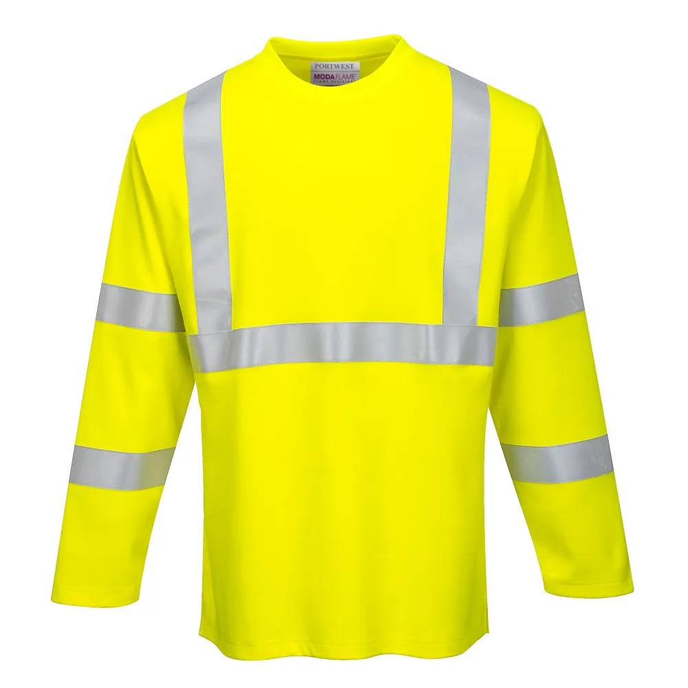 Vlamvertragende Modaflame HiVis T-Shirt met Lange Mouw Geel voorkant