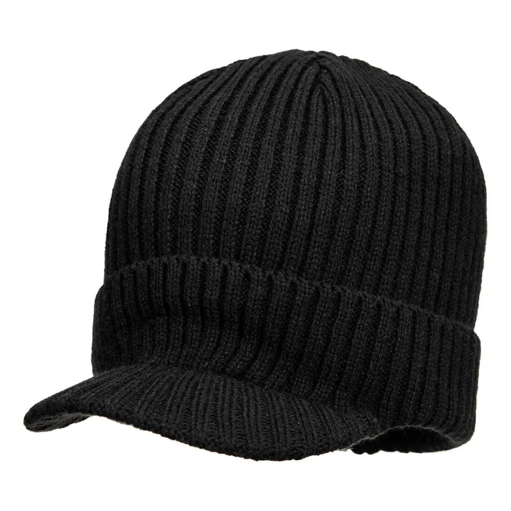 Beanie muts met klep Zwart voorkant