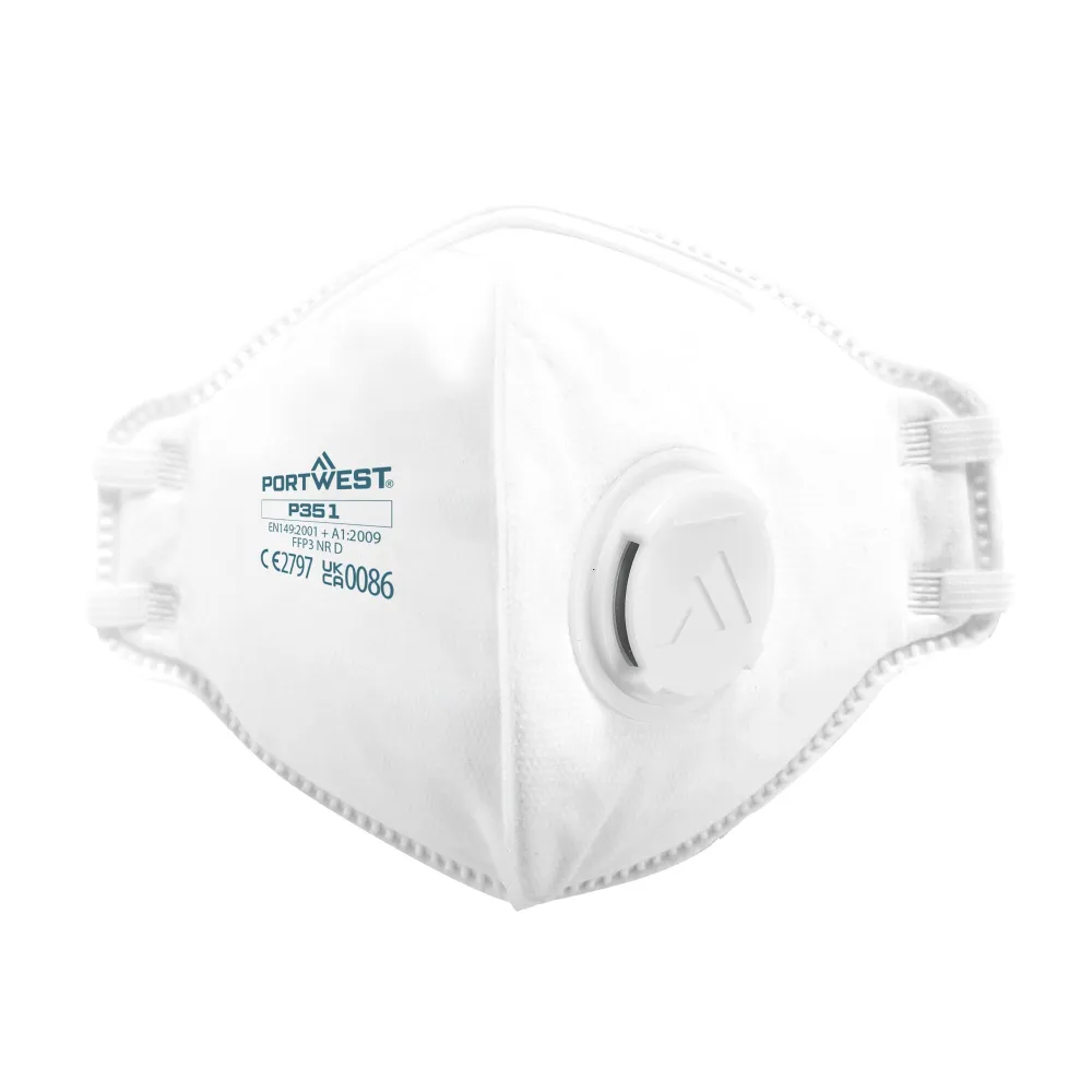 FFP3 Dolomite Plat Gevouwen Masker (PK20) Wit voorkant