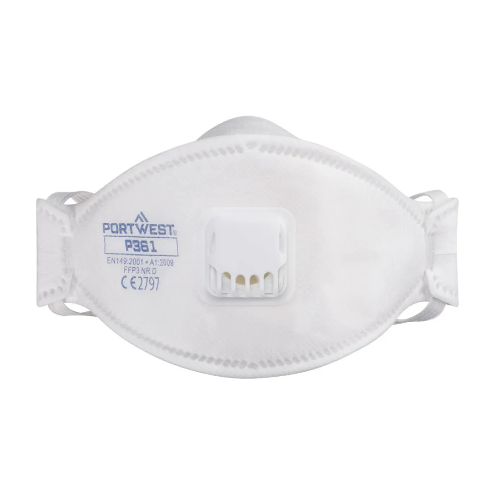 Trifold FFP3 Dolomite Gevouwen Masker met ventiel (Pk 10) Wit voorkant