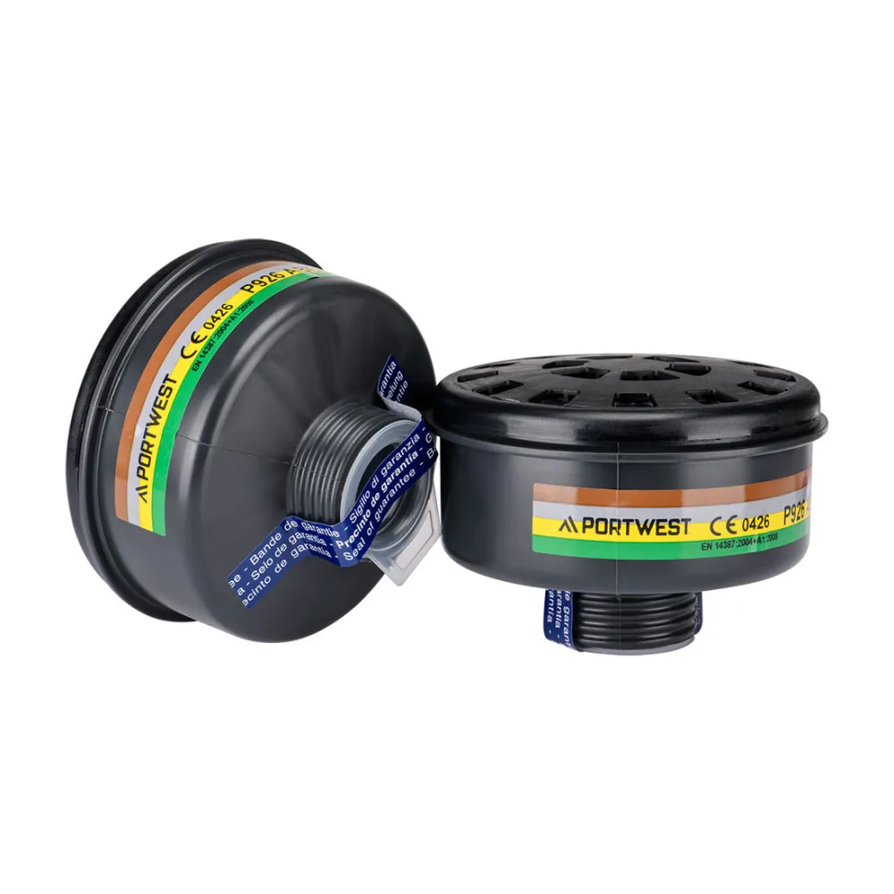 ABEK2 Gas Filter met Universele Schroefdraadsluiting (Pk4) Zwart voorkant