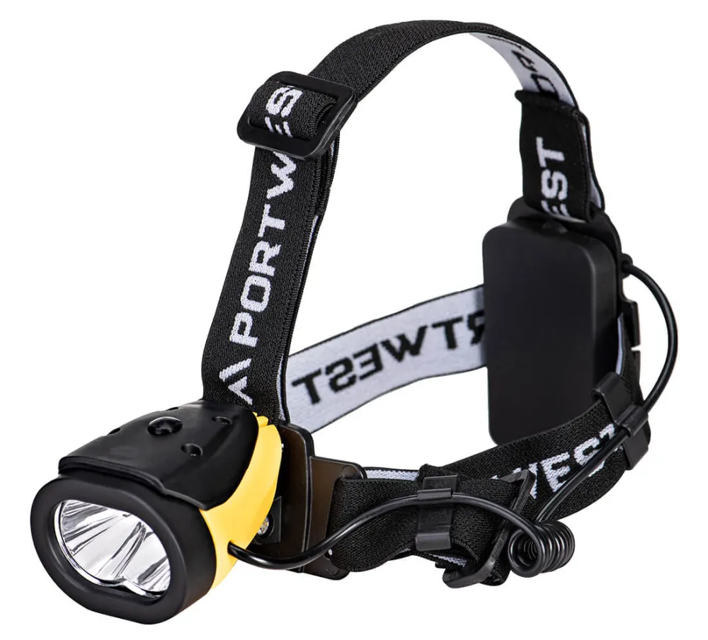 Portwest Dual Power Hoofdlamp Geel/zwart voorkant