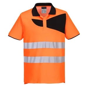 PW2 Hi-Vis polo K/M Oranje/zwart voorkant