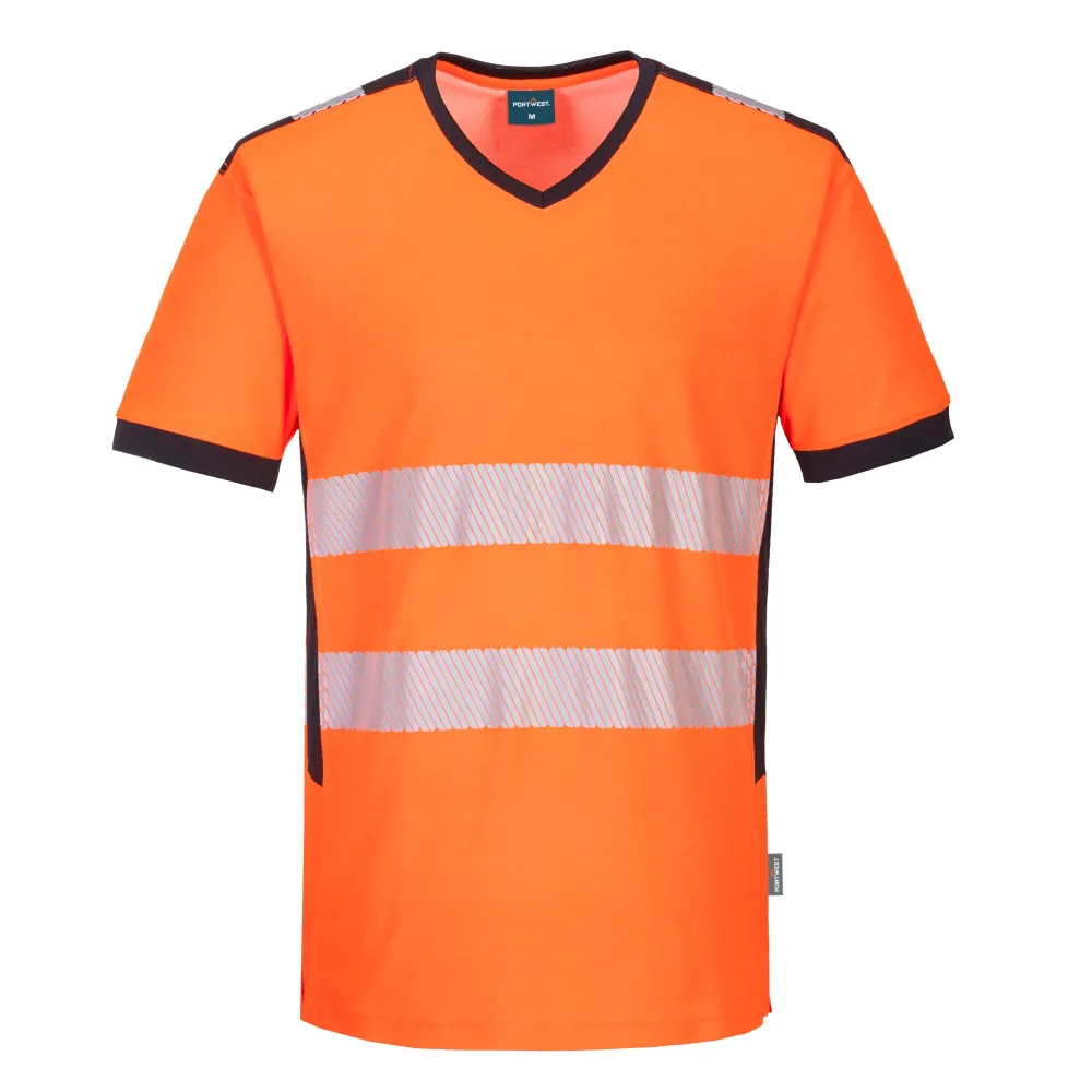 PW3 Hi-Vis T-shirt met V-hals Oranje/zwart voorkant