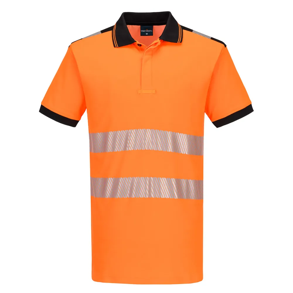 PW3 Hi-Vis Katoen comfort Poloshirt Korte Mouw Oranje/zwart voorkant