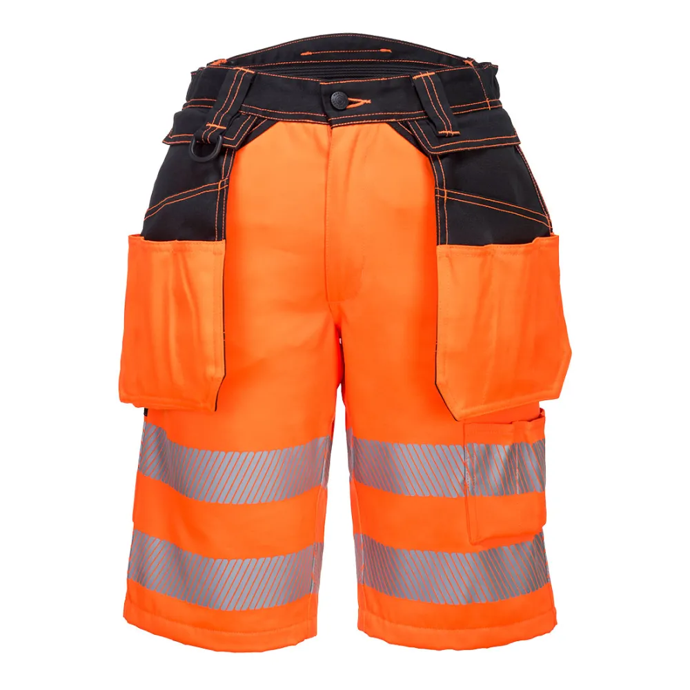 PW3 Hoge zichtbaarheid Korte Broek met holsterzakken Oranje/zwart voorkant