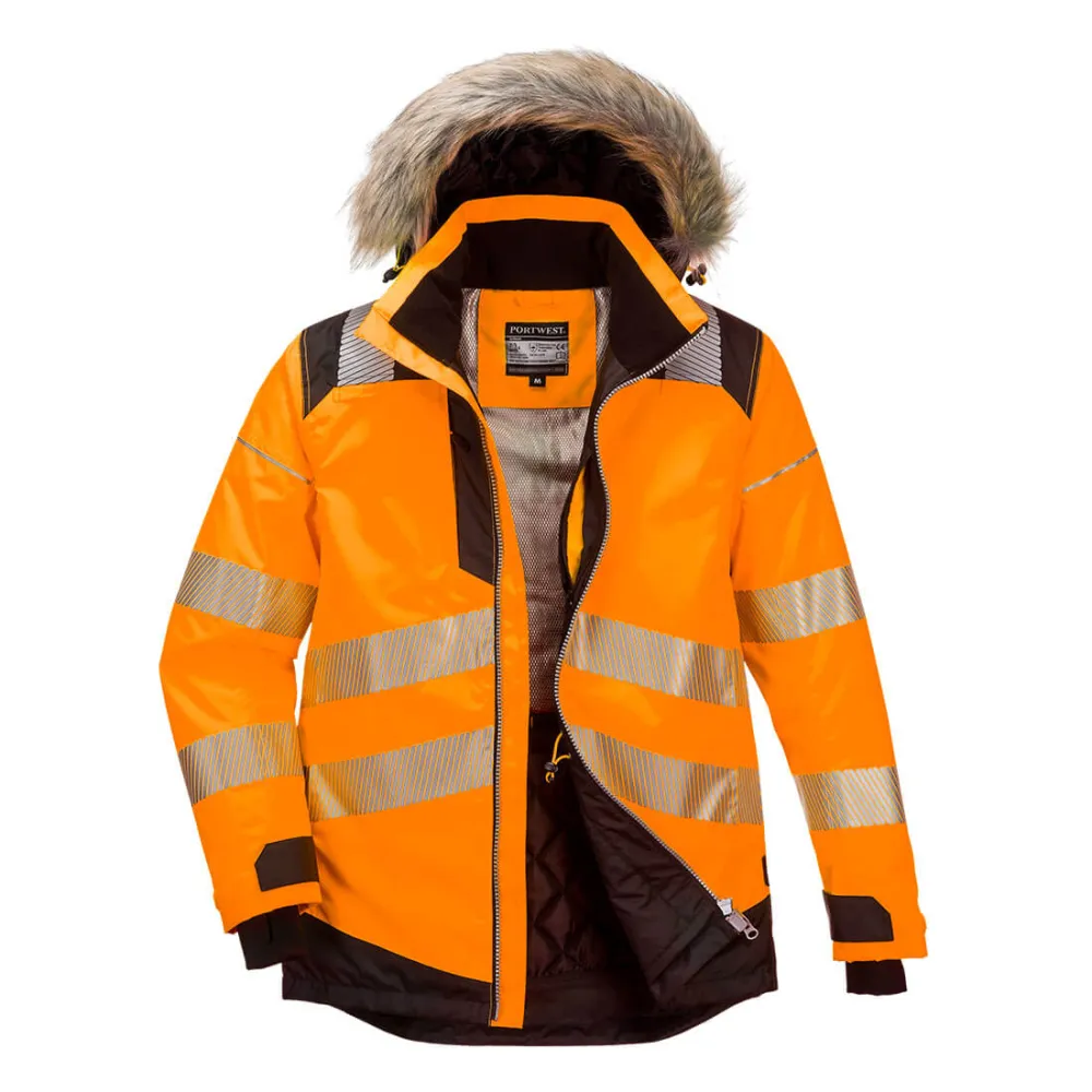 PW3 Hi-Vis Winter Parka Oranje/zwart voorkant