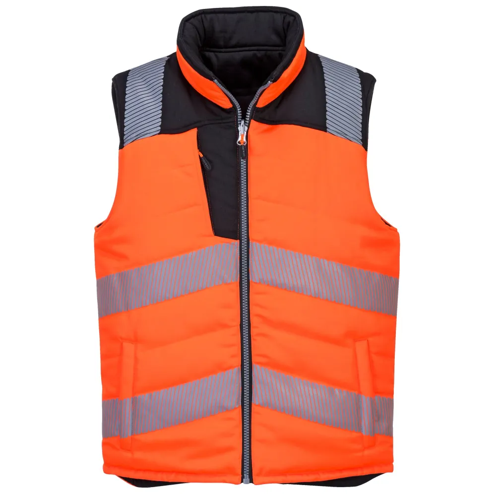 PW3 Hoge zichtbaarheid Bodywarmer, 2 zijde draagbaar Oranje/zwart voorkant