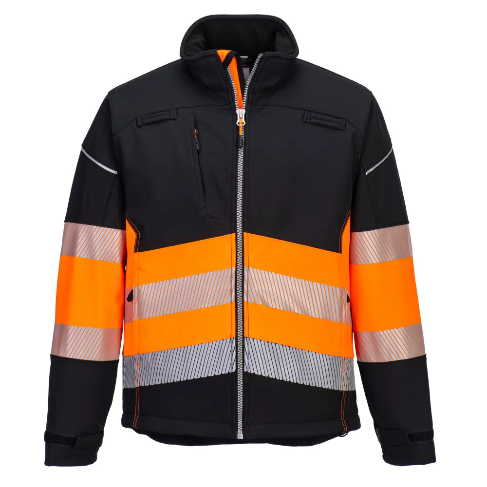 PW3 Hi-Vis Softshell jack (3L) Klasse 1 Zwart/Oranje voorkant