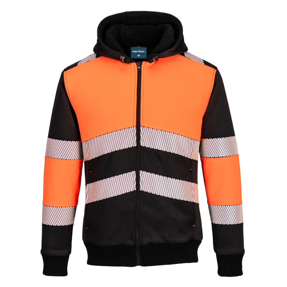 PW3 Klasse 1 Winter Hoodie met rits Oranje/zwart voorkant