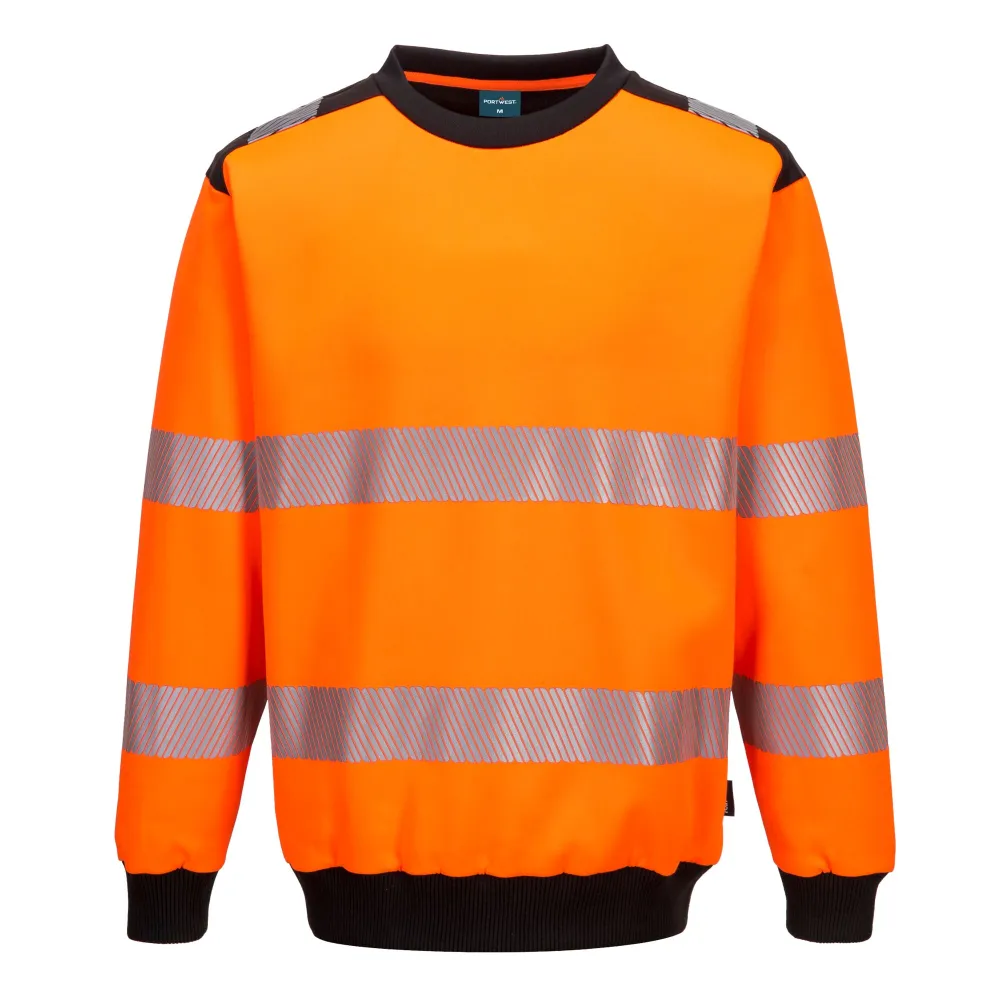 PW3 Hi-Vis Sweatshirt met ronde hals Oranje/zwart voorkant