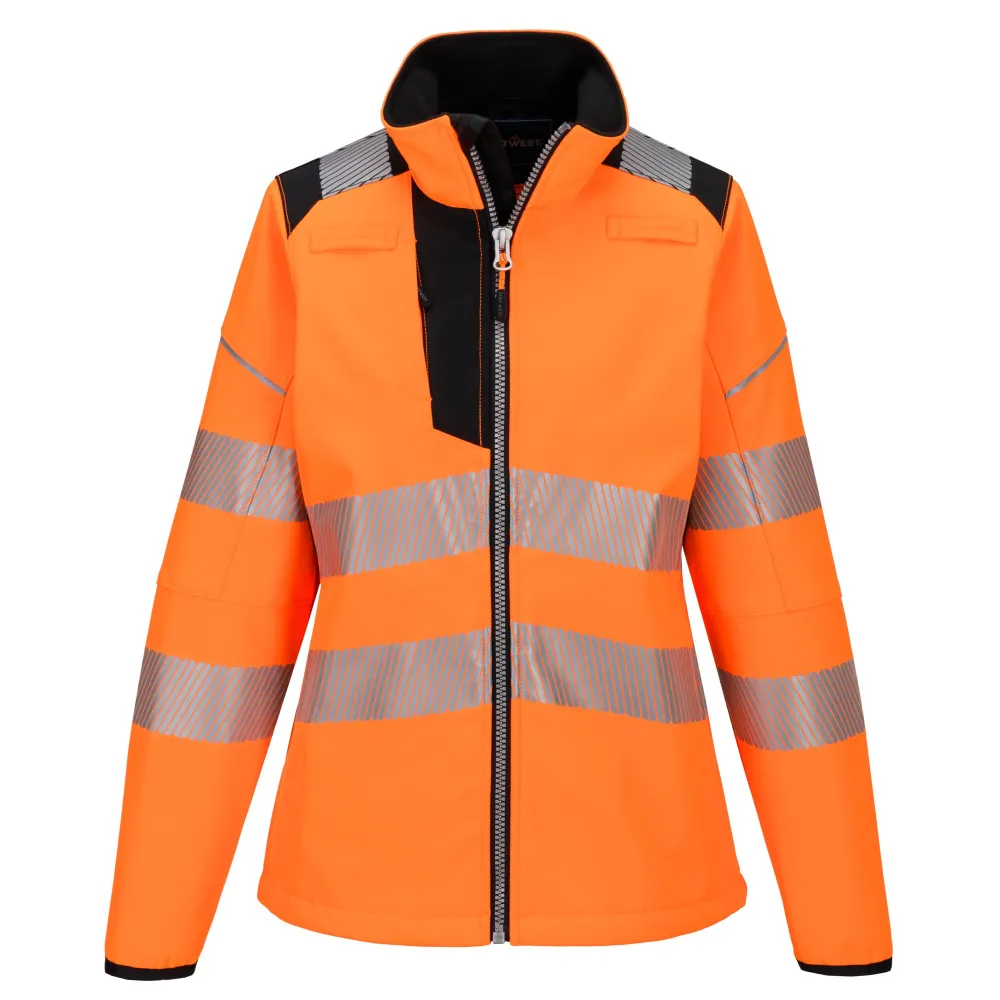 PW3 Hi-Vis Softshell voor dames Oranje/zwart voorkant