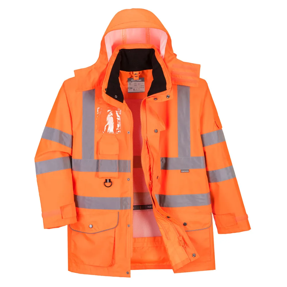 Hi-Vis Ademend 7-in-1 Verkeersjack Oranje voorkant