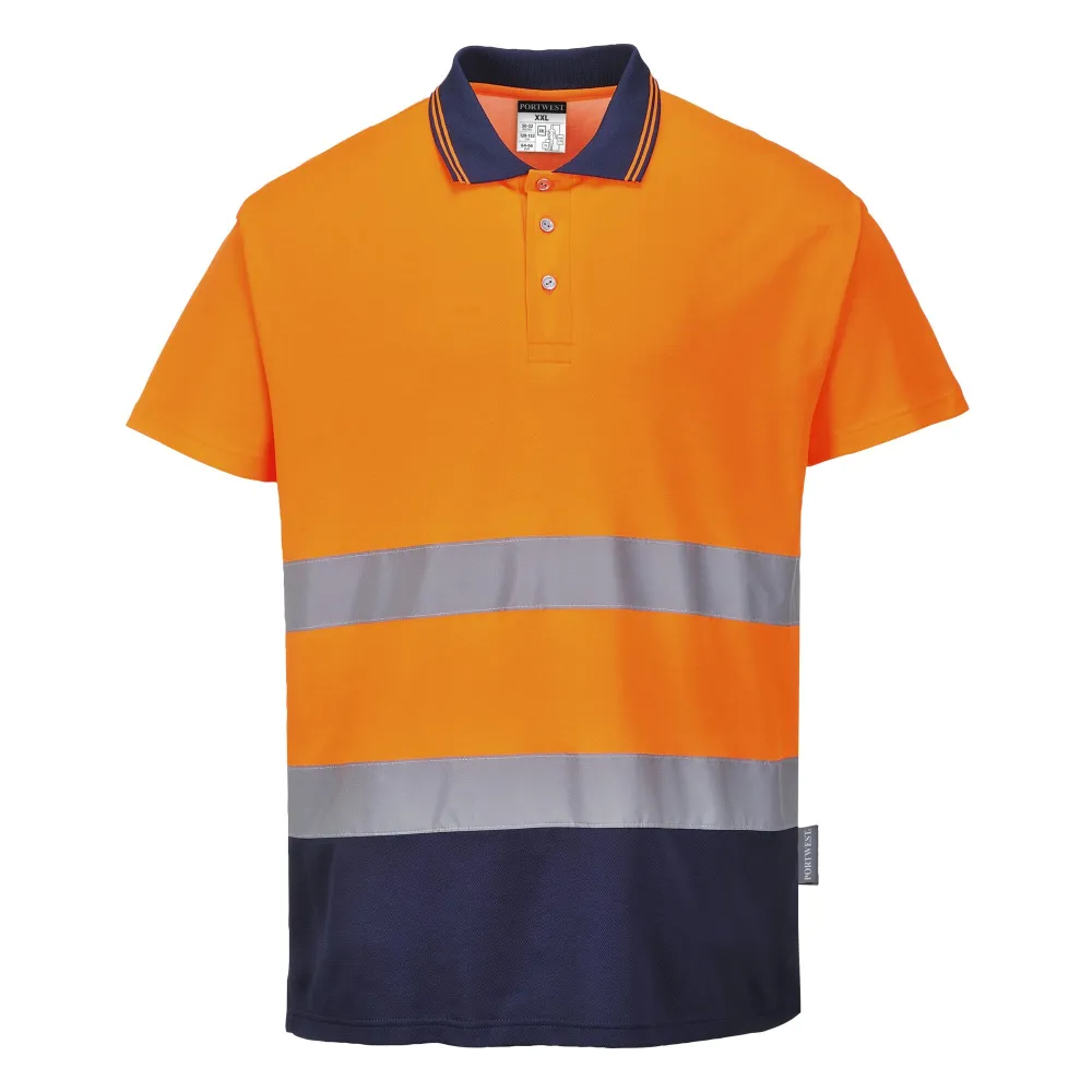 Tweekleuren Katoenen Comfort Polo Oranje/marine voorkant