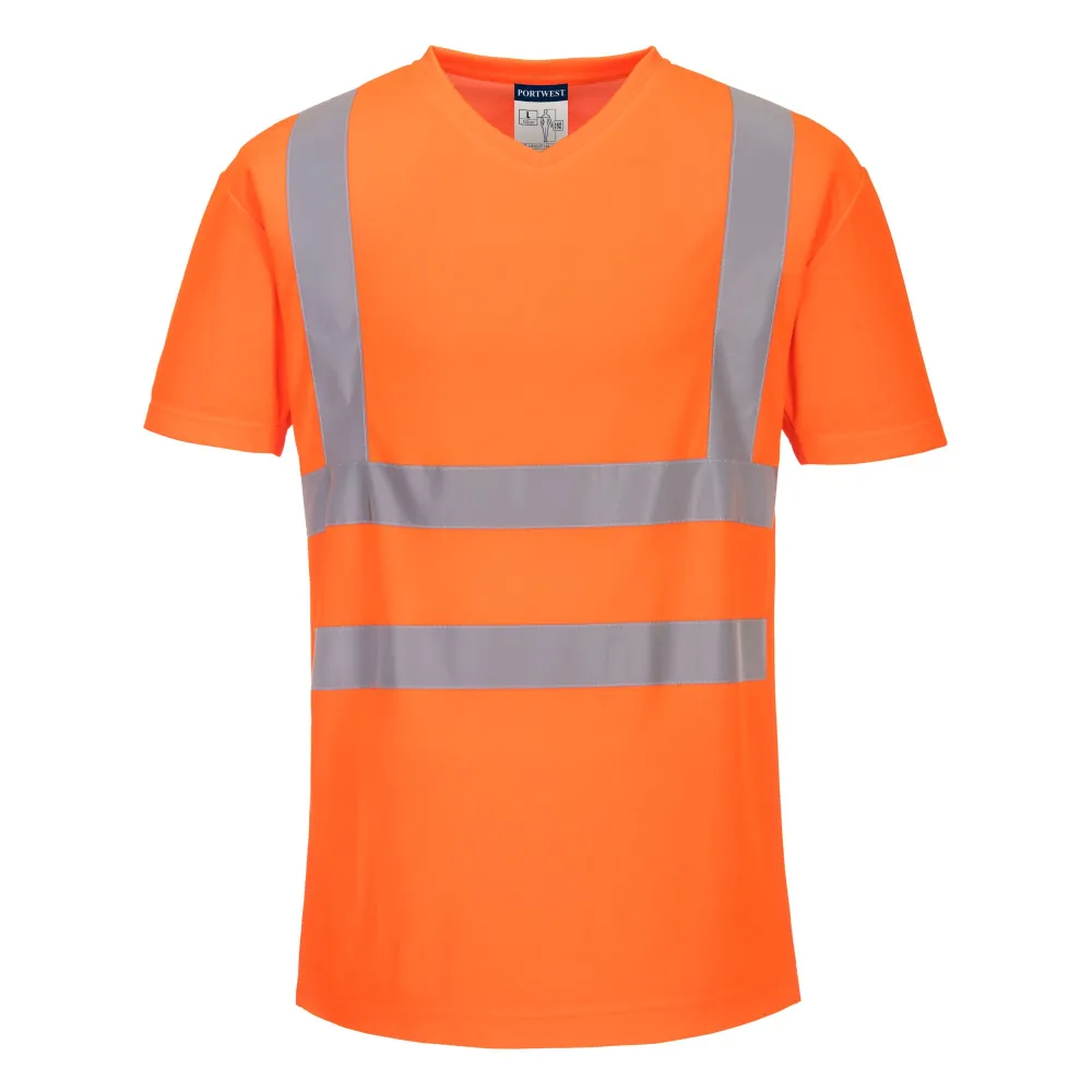 T-shirt met mesh en V-hals Oranje voorkant