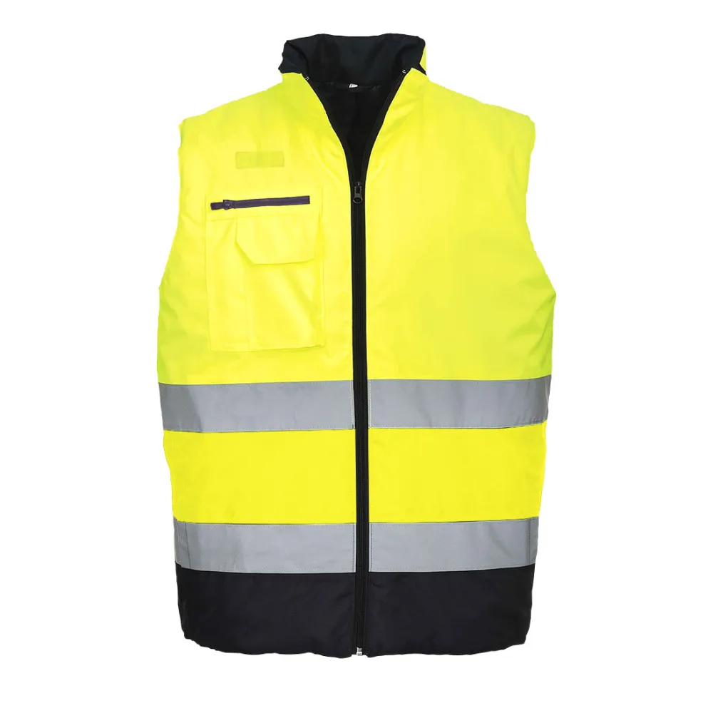 Hi-Vis tweekleuren Bodywarmer Geel/marine voorkant